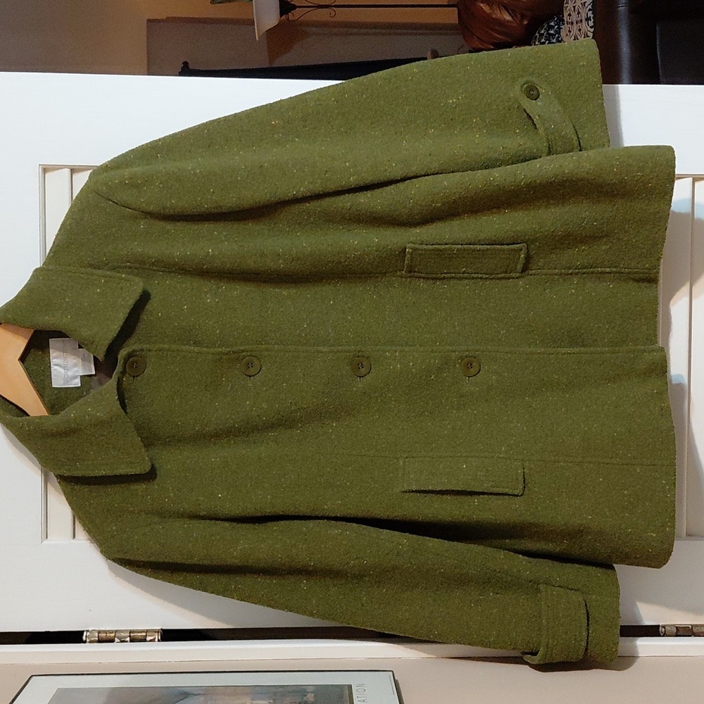 Worthington Womens Size XL Green Mid-Length, Single-Breasted Wool Blend Pea Coat